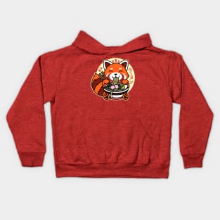 Red Panda Eating Ramen Cute Kawaii Noodles Kids Hoodie